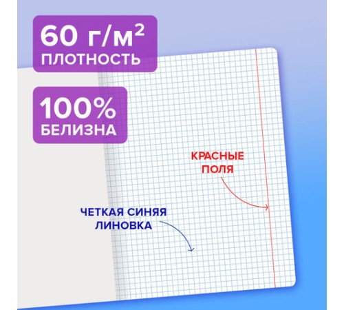 Тетрадь пластиковая обложка (прозрачная) 18 листов, клетка, BRAUBERG 