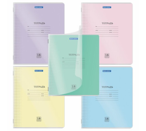 Тетрадь пластиковая обложка (прозрачная) 18 листов, клетка, BRAUBERG 