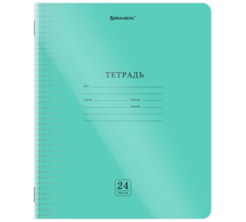 Тетрадь пластиковая обложка (прозрачная) 24 листа, клетка, BRAUBERG 