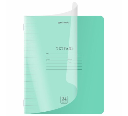 Тетрадь пластиковая обложка (прозрачная) 24 листа, линия, BRAUBERG 