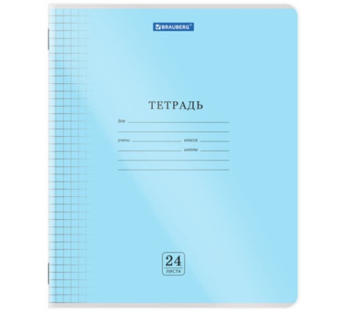 Тетрадь пластиковая обложка (прозрачная) 24 листа, клетка, BRAUBERG 