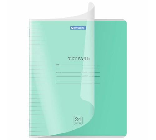 Тетрадь пластиковая обложка (прозрачная) 24 листа, линия, BRAUBERG 