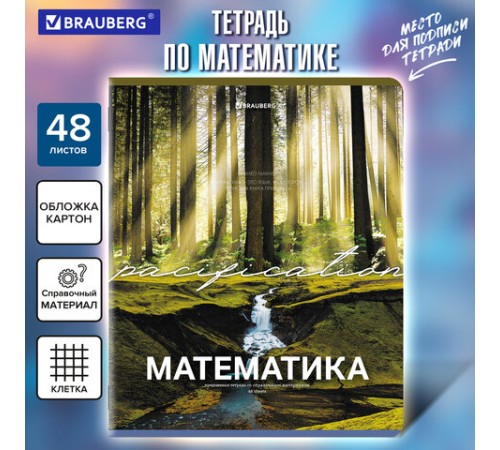 Тетрадь предметная КЛАССИКА ПРИРОДА 48 л., обложка картон, МАТЕМАТИКА, клетка, подсказ, BRAUBERG, 405095
