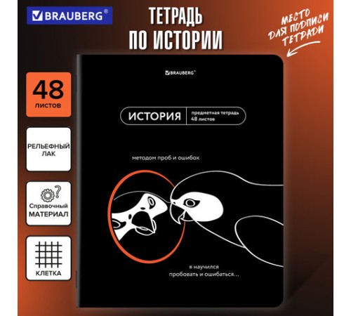 Тетрадь предметная МЕМЫ 48 л., TWIN-лак, ИСТОРИЯ, клетка, подсказ, BRAUBERG, 405103
