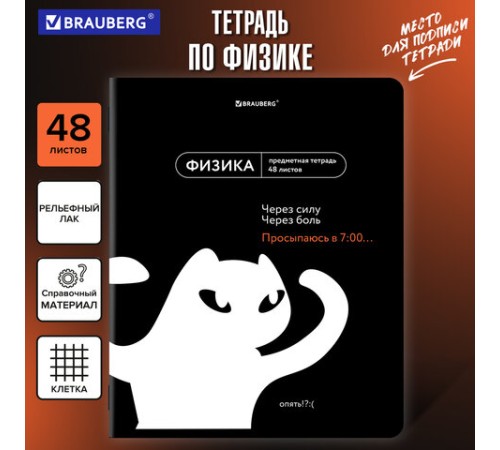 Тетрадь предметная МЕМЫ 48 л., TWIN-лак, ФИЗИКА, клетка, подсказ, BRAUBERG, 405106