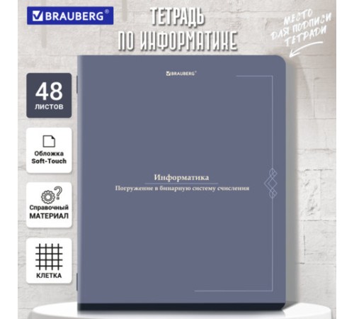 Тетрадь предметная VINTAGE 48 л., SoftTouch, ИНФОРМАТИКА, клетка, подсказ, BRAUBERG, 405154