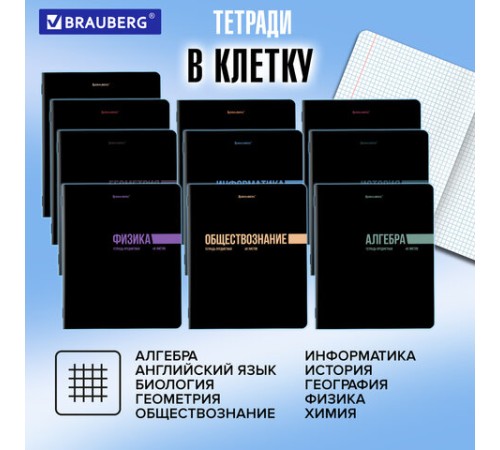 Тетради предметные, КОМПЛЕКТ 12 ПРЕДМЕТОВ, 48 л., обложка картон, BRAUBERG 