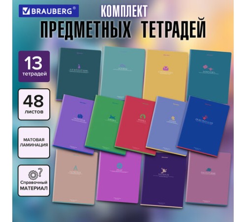 Тетради предметные, КОМПЛЕКТ 13 ПРЕДМЕТОВ, 48 л., матовая ламинация, BRAUBERG 