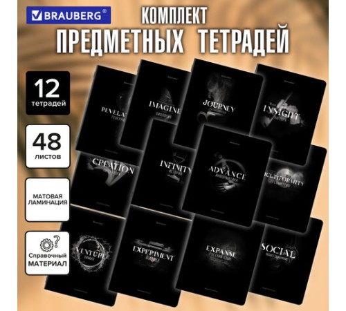 Тетради предметные, КОМПЛЕКТ 12 ПРЕДМЕТОВ, 48 л., матовая ламинация, BRAUBERG 