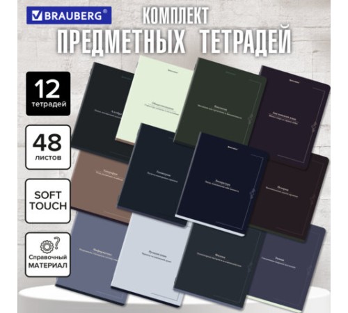 Тетради предметные, КОМПЛЕКТ 12 ПРЕДМЕТОВ, 48 л., SoftTouch, BRAUBERG 