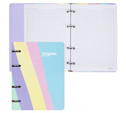 Тетрадь на кольцах А5 160х212 мм, 120 л., картон, матовая ламинация, клетка, BRAUBERG, кросс-серия PASTEL, 405197