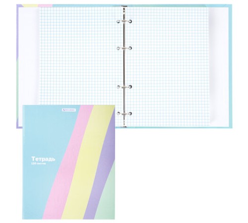 Тетрадь на кольцах А5 175х215 мм, 120 л., твердый картон, клетка, BRAUBERG, кросс-серия PASTEL, 405198