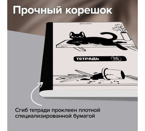 Тетрадь А5 96 л. BRAUBERG, на сшивке с корешком, клетка, обложка картон, 