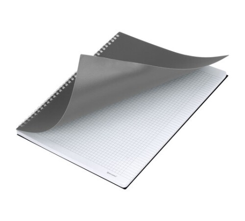 Тетрадь обложка пластик, А4 80 л., гребень мягкий (силиконовый), клетка, BRAUBERG, серый, 405357