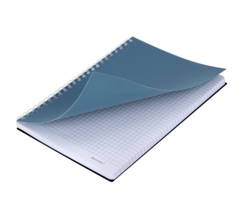 Тетрадь обложка пластик, А5 80 л., гребень мягкий (силиконовый), клетка, BRAUBERG, синий, 405360