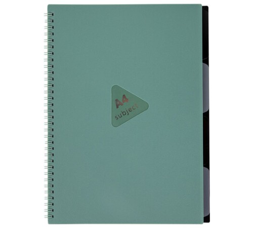 Тетрадь обложка пластик, А4 80 л., гребень, 4 разделителя, клетка, BRAUBERG, зеленый, 405363