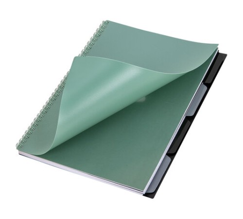 Тетрадь обложка пластик, А4 80 л., гребень, 4 разделителя, клетка, BRAUBERG, зеленый, 405363