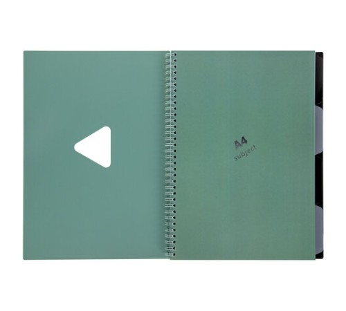 Тетрадь обложка пластик, А4 80 л., гребень, 4 разделителя, клетка, BRAUBERG, зеленый, 405363