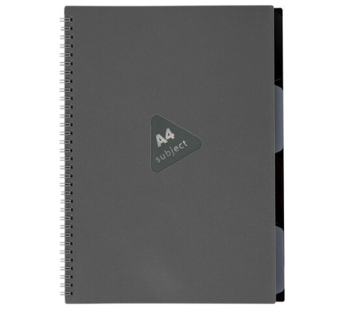 Тетрадь обложка пластик, А4 80 л., гребень, 4 разделителя, клетка, BRAUBERG, серый, 405365