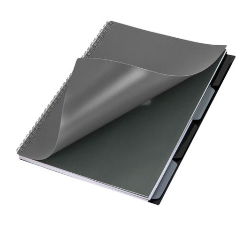 Тетрадь обложка пластик, А4 80 л., гребень, 4 разделителя, клетка, BRAUBERG, серый, 405365