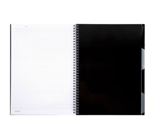 Тетрадь обложка пластик, А4 80 л., гребень, 4 разделителя, клетка, BRAUBERG, серый, 405365