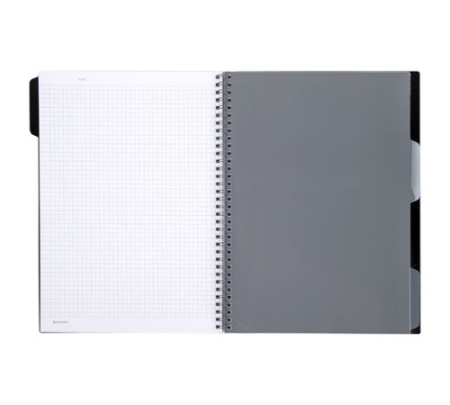 Тетрадь обложка пластик, А4 80 л., гребень, 4 разделителя, клетка, BRAUBERG, серый, 405365