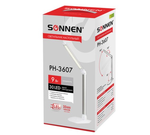 Настольная лампа / светильник SONNEN PH-3607, на подставке, LED, 9 Вт, металлический корпус, серый, 236686 Настольная лампа / светильник SONNEN PH-3607, на подставке, LED, 9 Вт, металлический корпус, серый, 236686