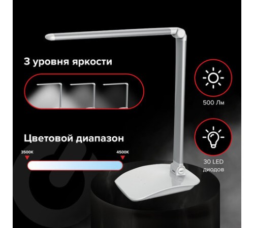 Настольная лампа / светильник SONNEN PH-3607, на подставке, LED, 9 Вт, металлический корпус, серый, 236686 Настольная лампа / светильник SONNEN PH-3607, на подставке, LED, 9 Вт, металлический корпус, серый, 236686