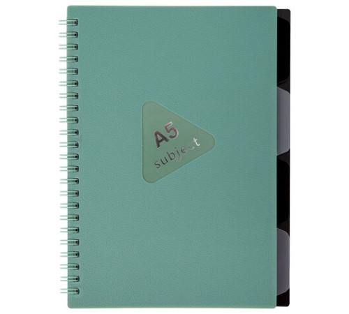 Тетрадь обложка пластик, А5 80 л., гребень, 4 разделителя, клетка, BRAUBERG, зеленый, 405367