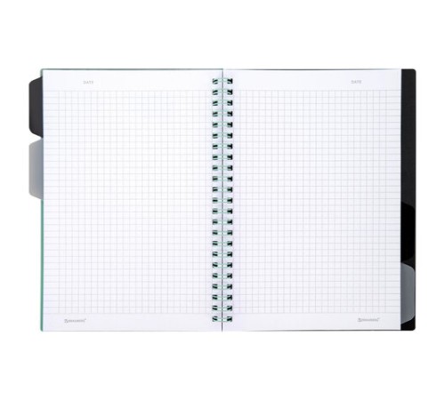 Тетрадь обложка пластик, А5 80 л., гребень, 4 разделителя, клетка, BRAUBERG, зеленый, 405367