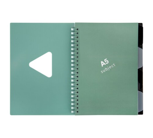 Тетрадь обложка пластик, А5 80 л., гребень, 4 разделителя, клетка, BRAUBERG, зеленый, 405367