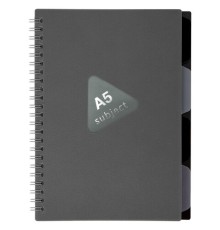 Тетрадь обложка пластик, А5 80 л., гребень, 4 разделителя, клетка, BRAUBERG, серый, 405369