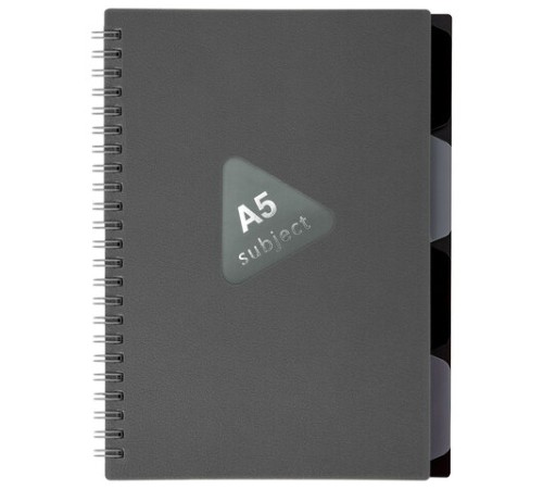 Тетрадь обложка пластик, А5 80 л., гребень, 4 разделителя, клетка, BRAUBERG, серый, 405369