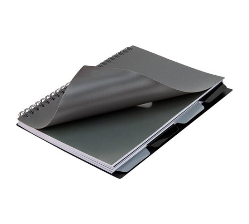 Тетрадь обложка пластик, А5 80 л., гребень, 4 разделителя, клетка, BRAUBERG, серый, 405369