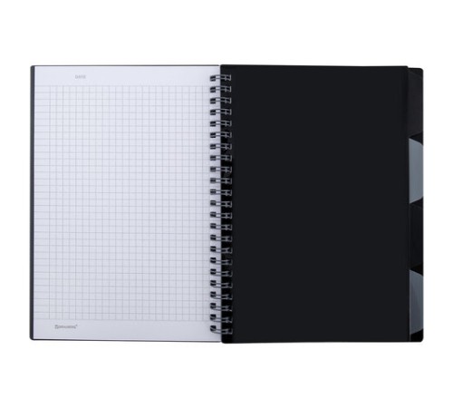 Тетрадь обложка пластик, А5 80 л., гребень, 4 разделителя, клетка, BRAUBERG, серый, 405369