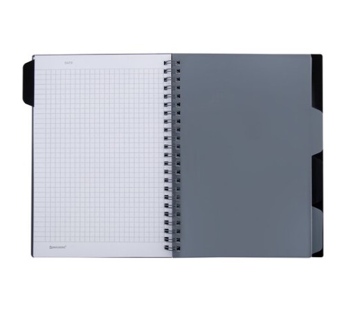 Тетрадь обложка пластик, А5 80 л., гребень, 4 разделителя, клетка, BRAUBERG, серый, 405369