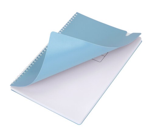 Тетрадь обложка пластик, А4 80 л., гребень мягкий, вырубка для ручки, клетка, BRAUBERG, голубой, 405370