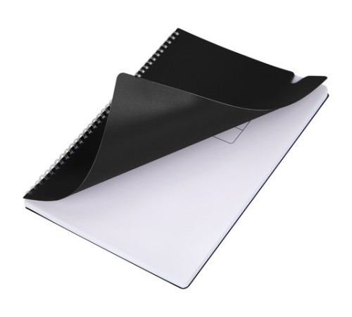 Тетрадь обложка пластик, А4 80 л., гребень мягкий, вырубка для ручки, клетка, BRAUBERG, черный, 405371