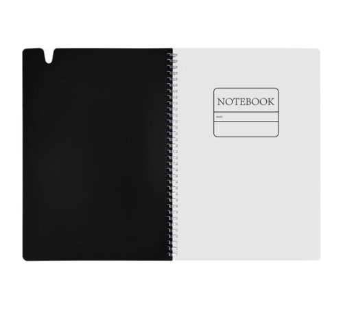 Тетрадь обложка пластик, А4 80 л., гребень мягкий, вырубка для ручки, клетка, BRAUBERG, черный, 405371