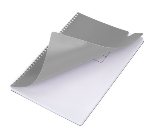 Тетрадь обложка пластик, А4 80 л., гребень мягкий, вырубка для ручки, клетка, BRAUBERG, серый, 405372