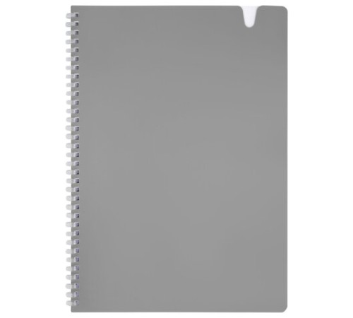 Тетрадь обложка пластик, А4 80 л., гребень мягкий, вырубка для ручки, клетка, BRAUBERG, серый, 405372