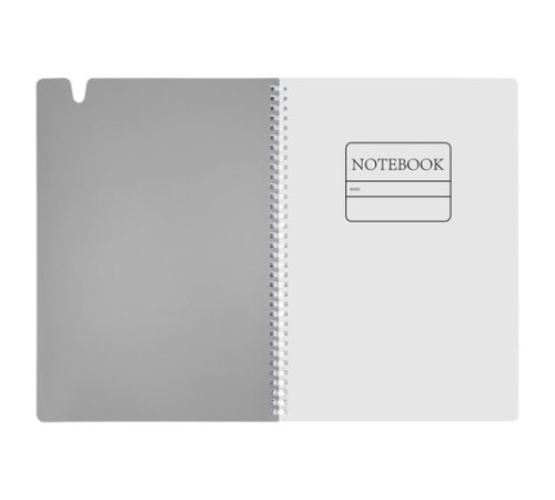 Тетрадь обложка пластик, А4 80 л., гребень мягкий, вырубка для ручки, клетка, BRAUBERG, серый, 405372