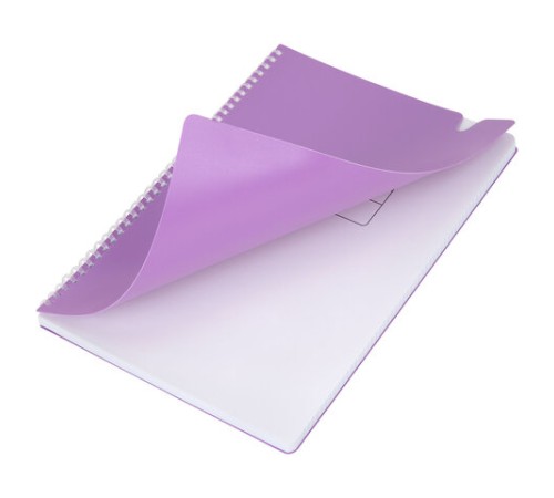Тетрадь обложка пластик, А4 80 л., гребень мягкий, вырубка для ручки, клетка, BRAUBERG, сиреневый, 405374