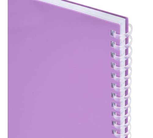 Тетрадь обложка пластик, А4 80 л., гребень мягкий, вырубка для ручки, клетка, BRAUBERG, сиреневый, 405374