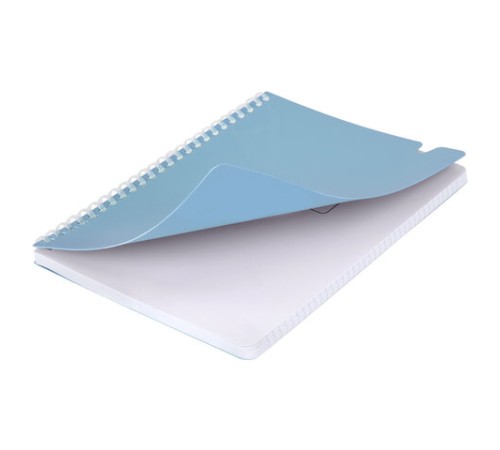 Тетрадь обложка пластик, А5 80 л., гребень мягкий, вырубка для ручки, клетка, BRAUBERG, голубой, 405375