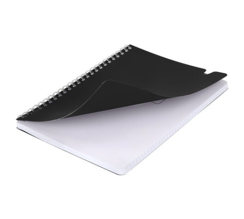 Тетрадь обложка пластик, А5 80 л., гребень мягкий, вырубка для ручки, клетка, BRAUBERG, черный, 405376