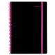 Тетрадь обложка пластик, А4 80 л., спираль пластик, резинка, клетка, BRAUBERG, черный/розовый, 405380