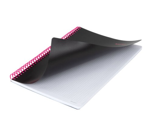 Тетрадь обложка пластик, А4 80 л., спираль пластик, резинка, клетка, BRAUBERG, черный/розовый, 405380