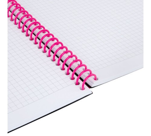 Тетрадь обложка пластик, А4 80 л., спираль пластик, резинка, клетка, BRAUBERG, черный/розовый, 405380