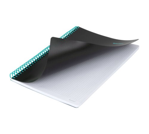 Тетрадь обложка пластик, А4 80 л., спираль пластик, резинка, клетка, BRAUBERG, черный/синий, 405381